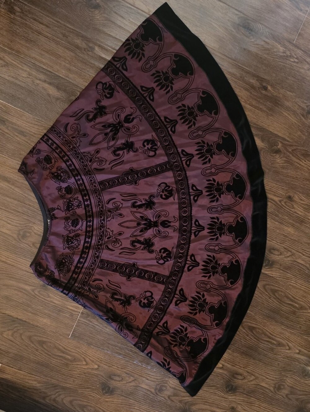 MSK Burgundy and Black Velvet Burnout Full Skirt